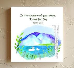 Swans at Twilight 4x4 print on wood panel