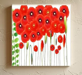 Red Poppies 4x4 print on wood panel